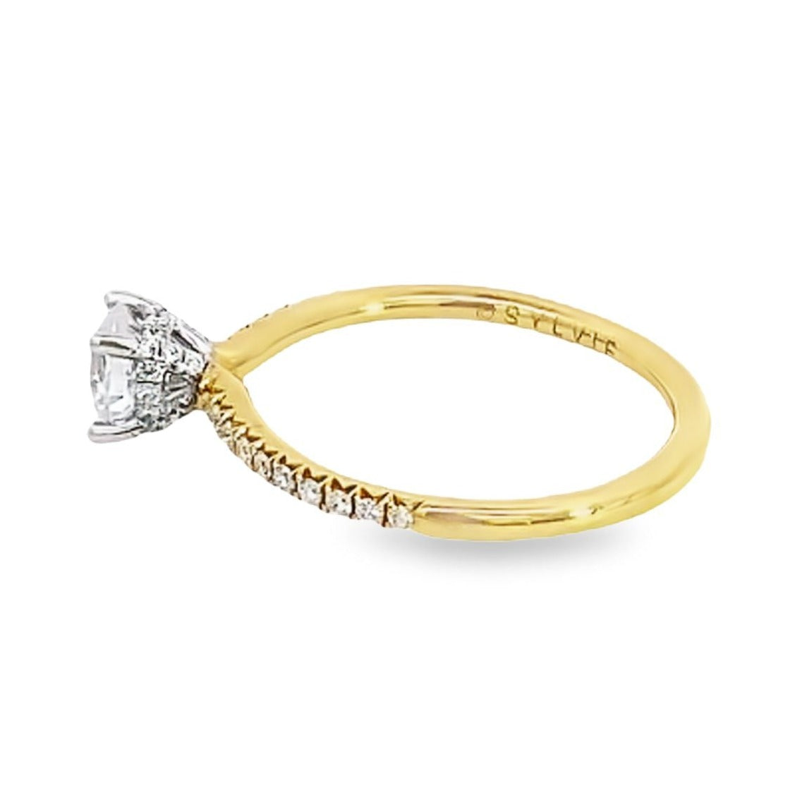 14K Yellow Gold Diamond Engagement Ring with Accented Band