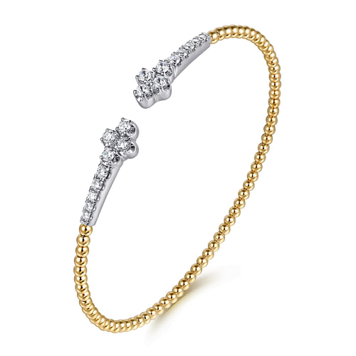 14K White & Yellow Gold Bujukan and Diamond Clover Open Bangle Bracelet