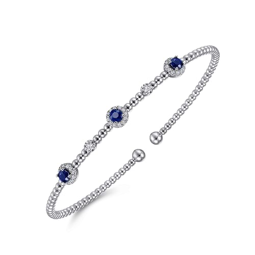 14K White Gold Diamond and Sapphire Bujukan Cuff Bracelet