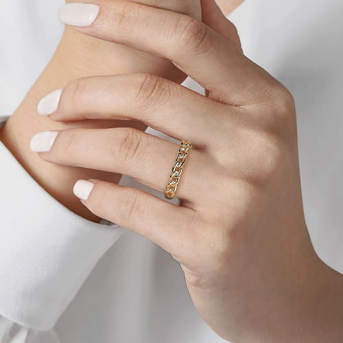 14K Yellow Gold Cuban Link Stackable Ring