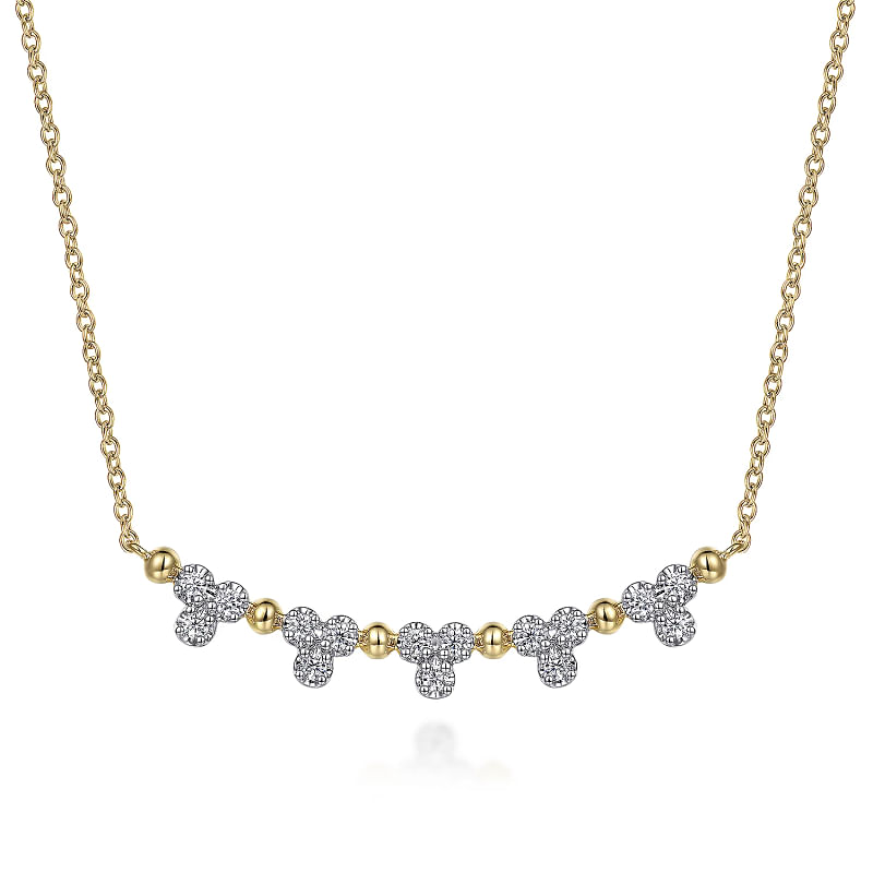 14K Yellow Gold Bujukan Bar Necklace with Diamond Trio Stations
