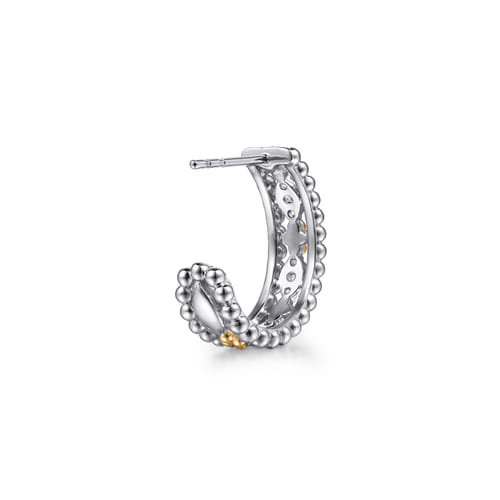 14K Yellow Gold and Sterling Silver Bujukan White Sapphire J Hoop Earrings
