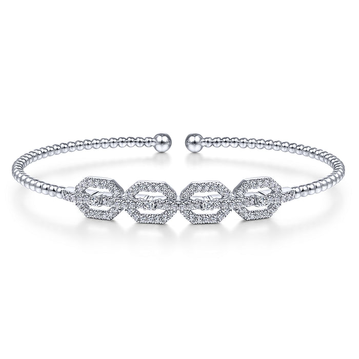 Gabriel & Co | 14K White Gold Bujukan Bead Cuff Bracelet with Diamond Pave Links