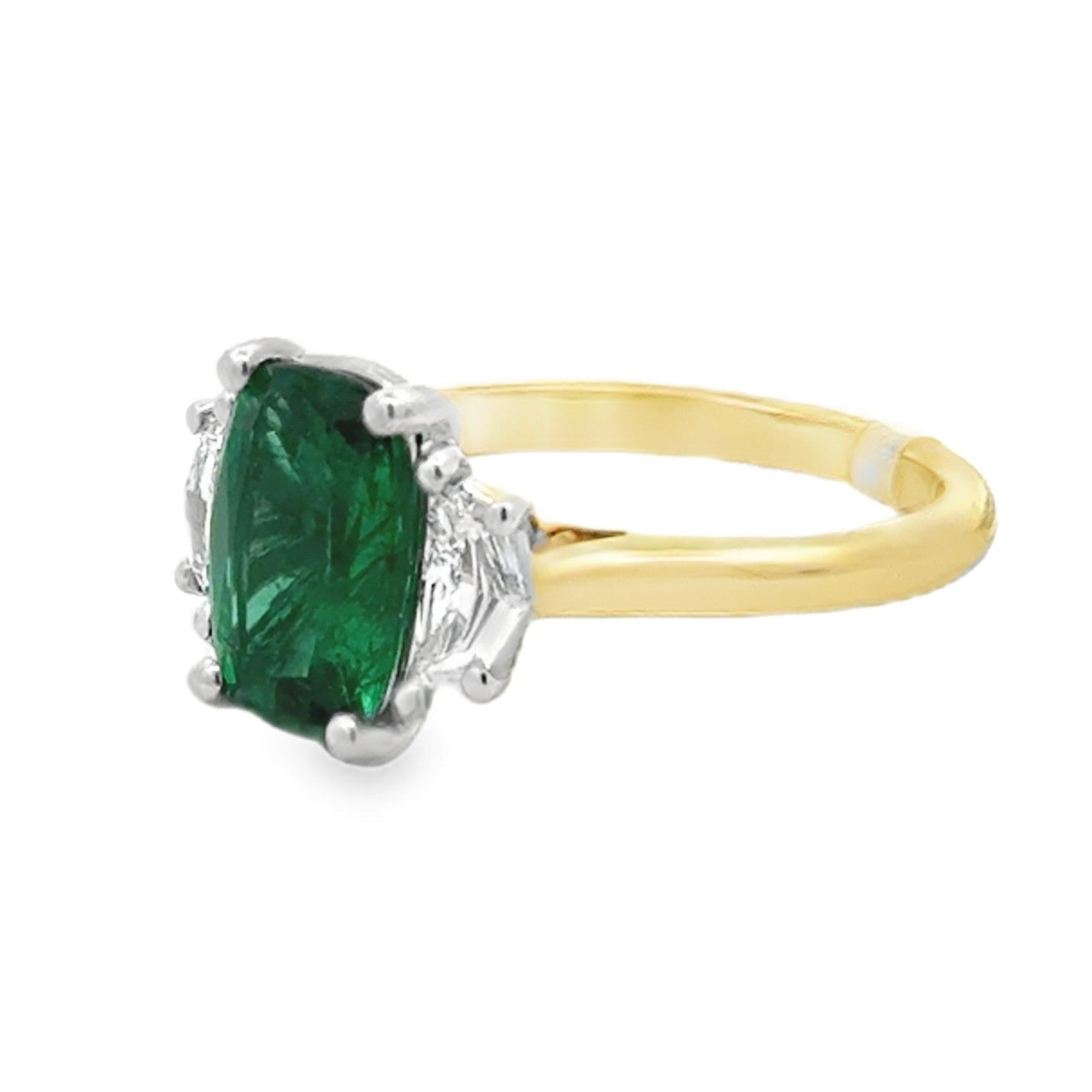 Platinum and 18K Yellow Gold Diamond and Emerald Ring