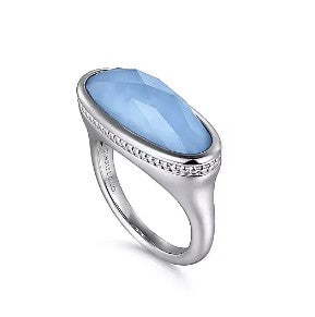 Gabriel & Co | 925 Sterling Silver Rock Crystal & Turquoise Bujukan Lady's Signet Ring