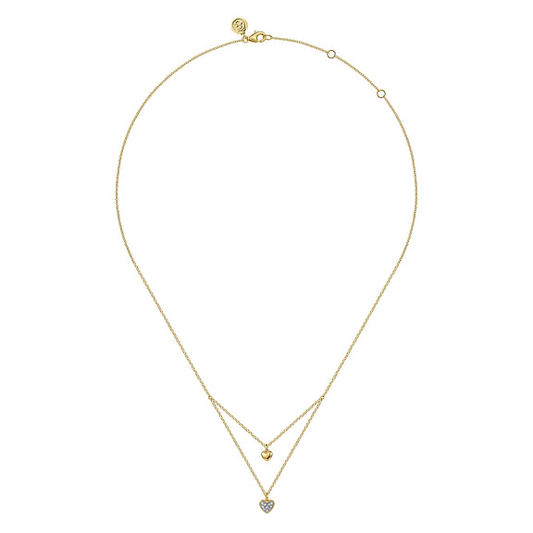 14K Yellow Gold Diamond Double Heart Pendant Necklace