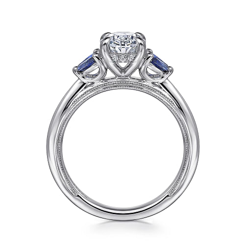 Gabriel & Co | Dani - 14K White Gold Round Diamond and Sapphire Engagement Ring