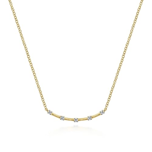 14K Yellow Gold Diamond Stations Bar Necklace