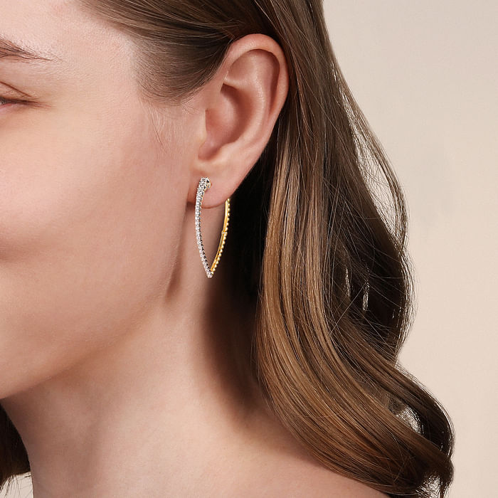 14K White and Yellow Gold Bujukan and Graduating Diamond Classic Hoop Earrings