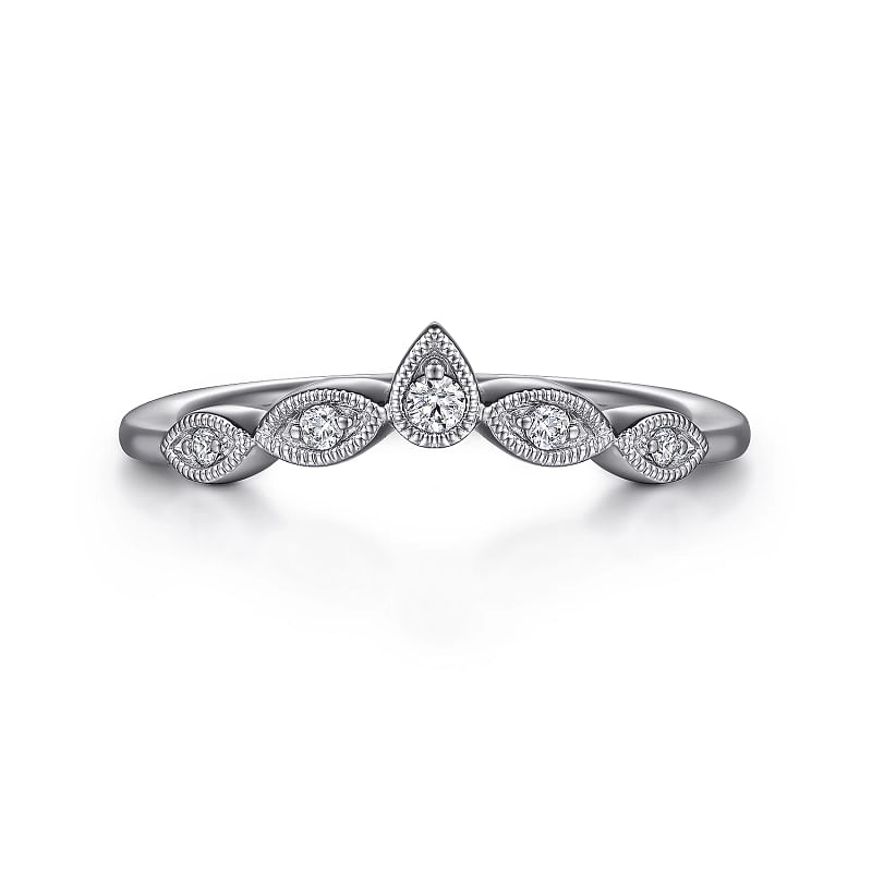 Gabriel & Co | Vintage Inspired 14K White Gold Curved Gold Diamond Anniversary Band