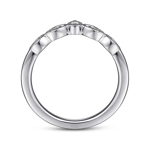 Vintage Inspired 14K White Gold Curved Gold Diamond Anniversary Band