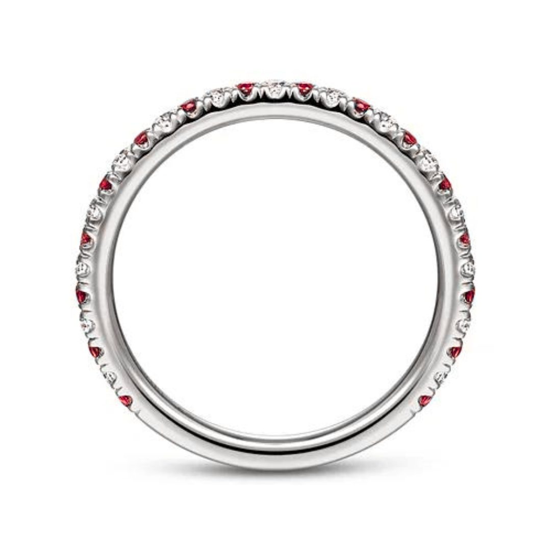 14K White Gold Thin Stackable Ruby and Diamond Ring