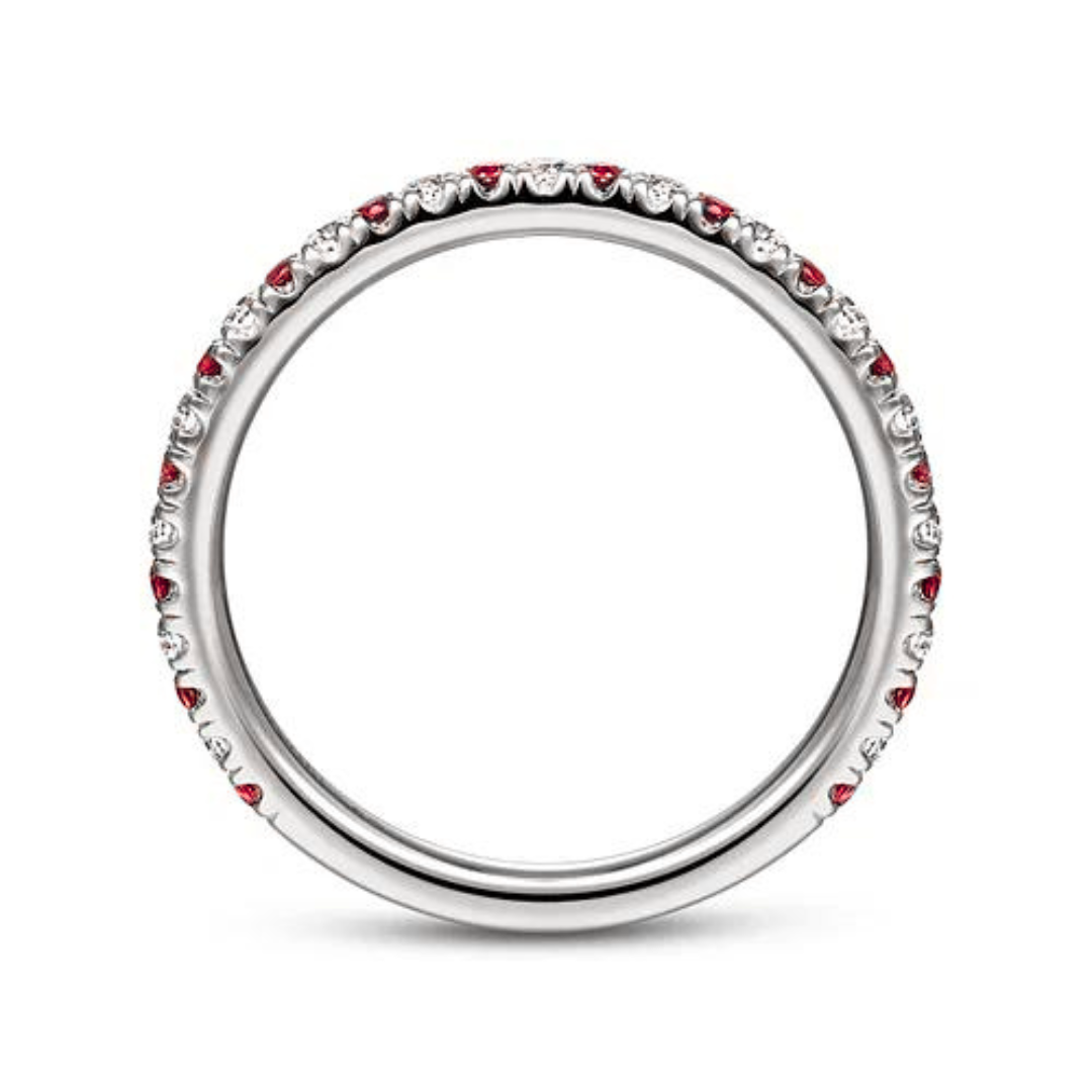 Gabriel & Co | 14K White Gold Thin Stackable Ruby and Diamond Ring