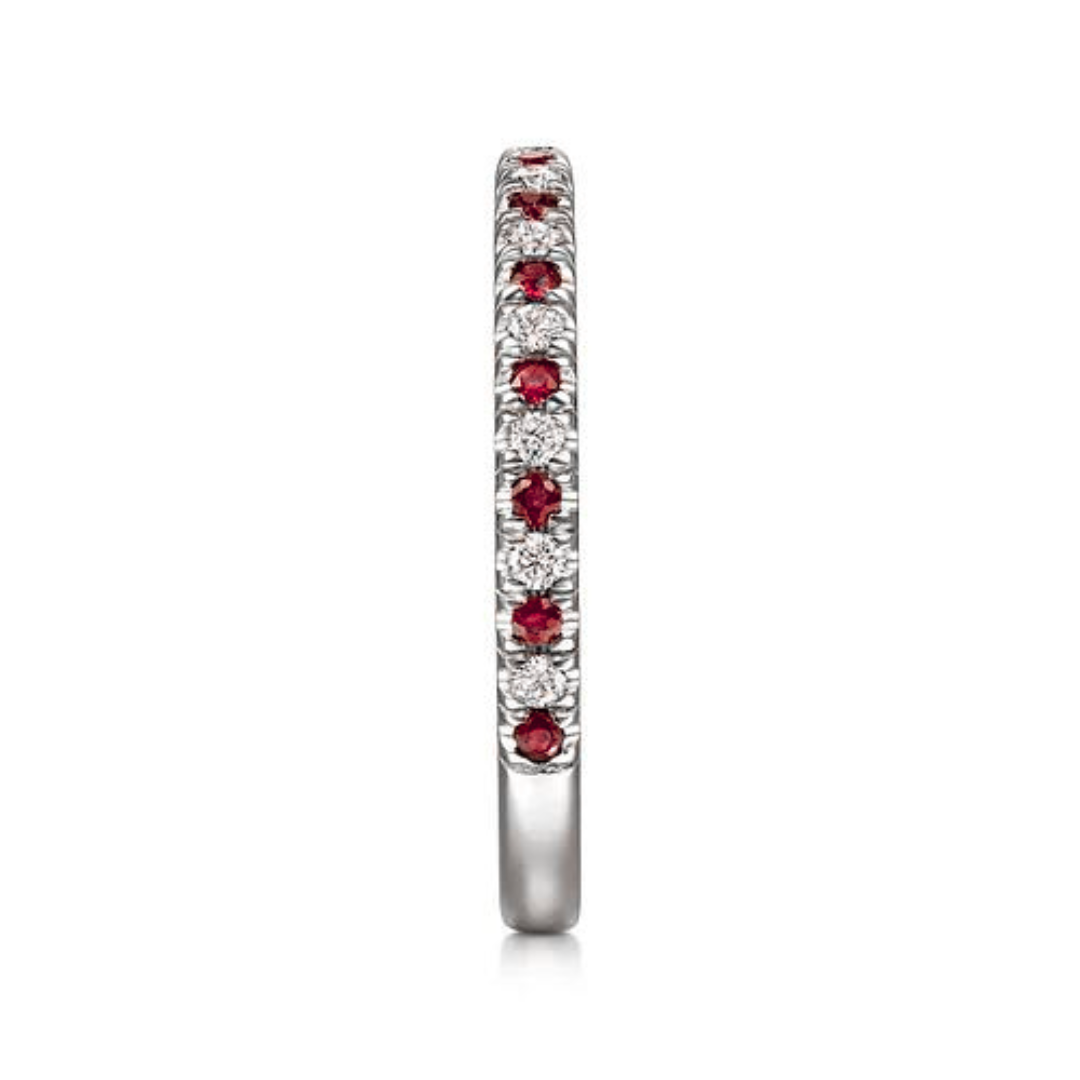 Gabriel & Co | 14K White Gold Thin Stackable Ruby and Diamond Ring
