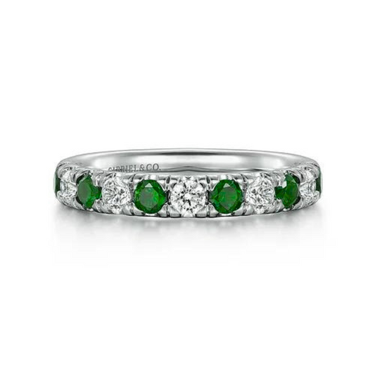 Gabriel & Co | 14K White Gold Stackable Emerald and Diamond Ring