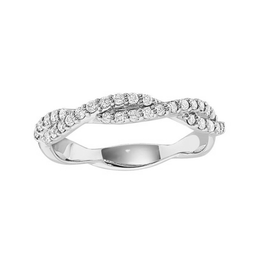 David Connolly | 14K White Gold Common Prong Twisted Crisscross Diamond Band