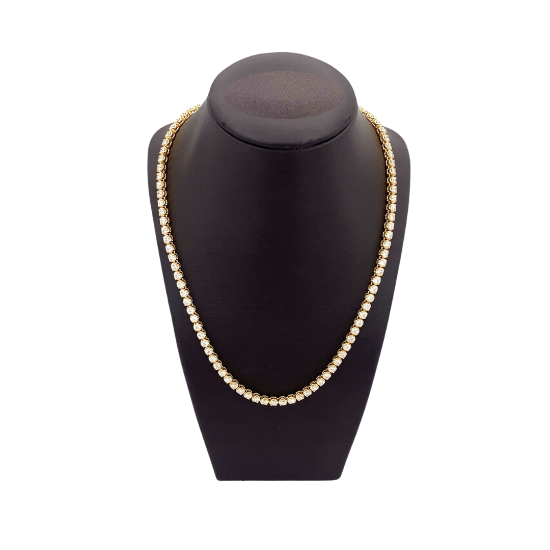 Stern International | 14K Yellow Gold Diamond Tennis Necklace - 11.92ct