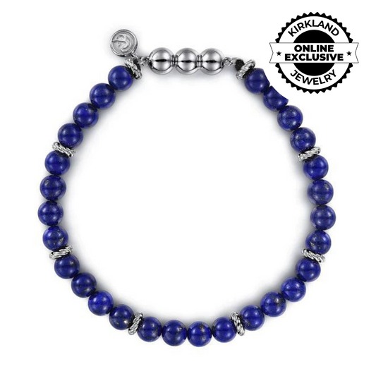 Gabriel & Co | 925 Sterling Silver and 6mm Lapis Beaded Bracelet