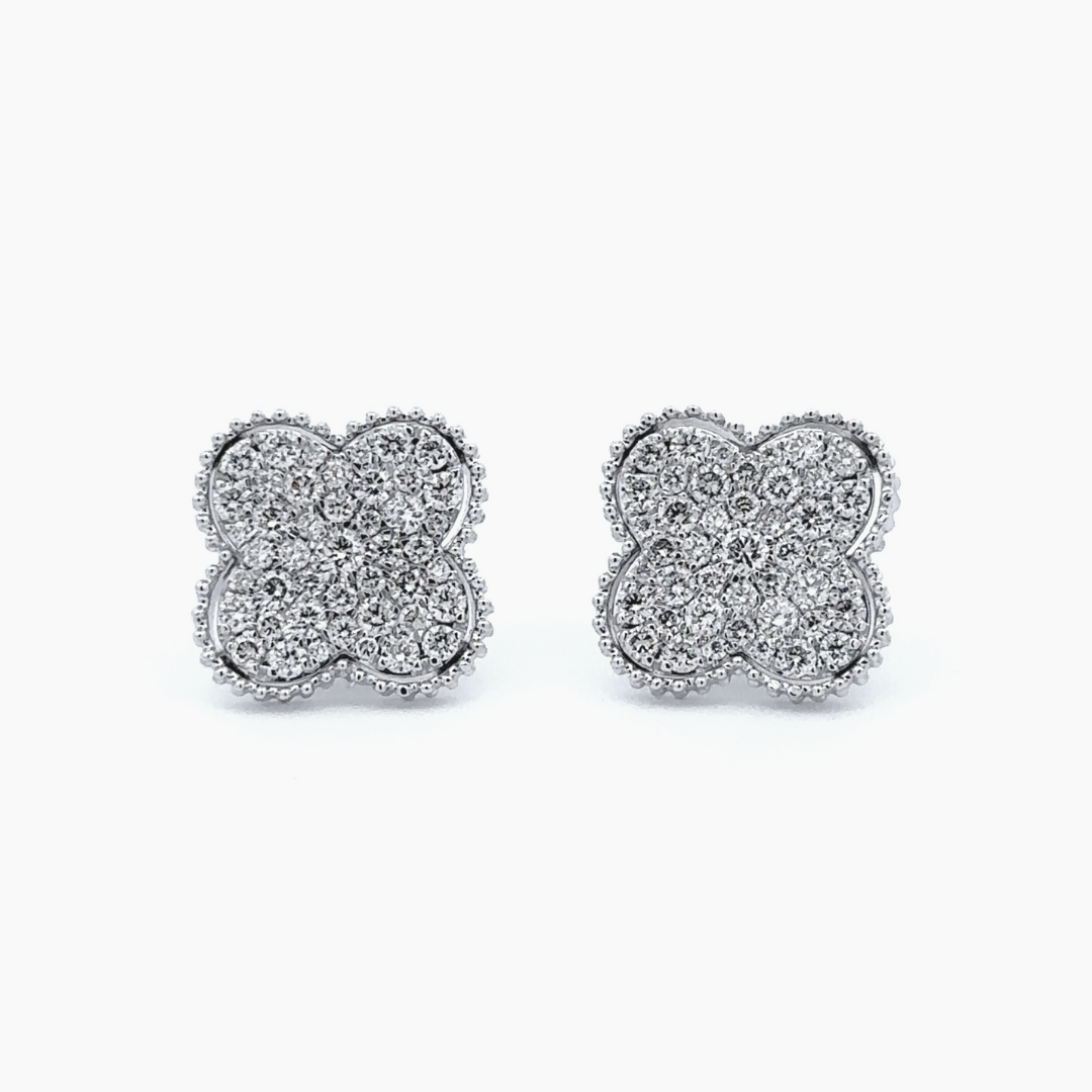 14K White Gold Diamond Quatrefoil Earrings