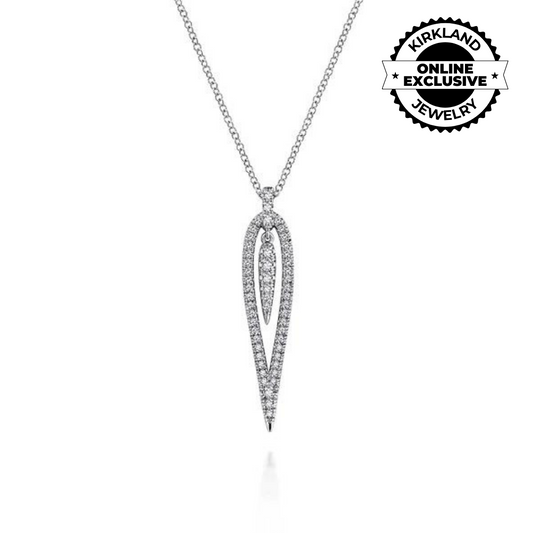 Gabriel & Co | 14K White Gold Open Teardrop Diamond Pendant Necklace