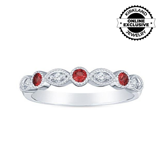 David Connolly | Vintage Style Faux Marquis Millgrain Stackable Ruby and Diamond Band