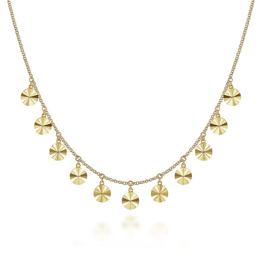 14K Yellow Gold Diamond Cut Disc Drops Necklace