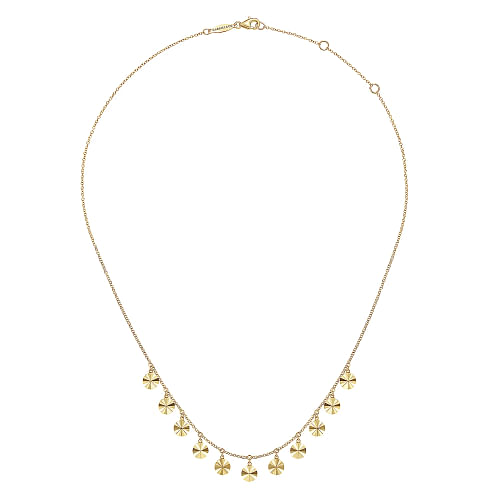 14K Yellow Gold Diamond Cut Disc Drops Necklace