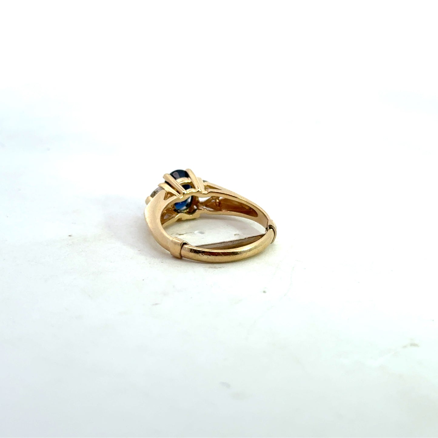 Kirkland Jewelry Estate - 14K Yellow Gold Sapphire and Diamond Three Stone Ring
