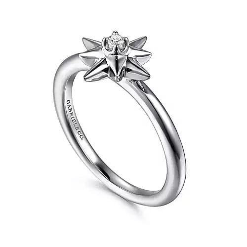 925 Sterling Silver Diamond Starburst Ring