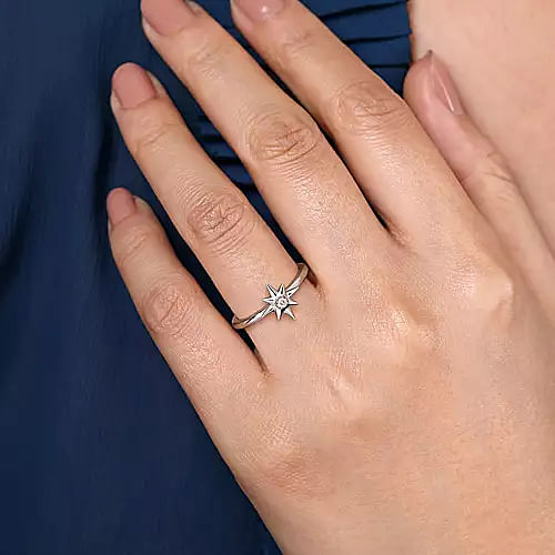 925 Sterling Silver Diamond Starburst Ring
