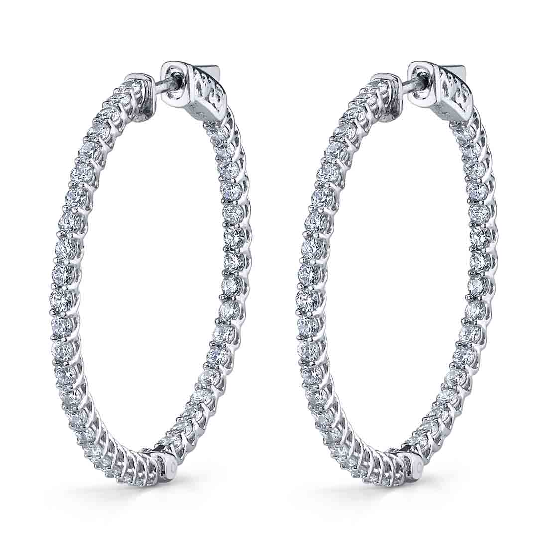 14K White Gold Single Prong Diamond Hoop Earrings