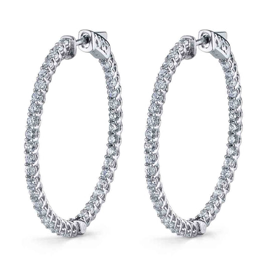 14K White Gold Single Prong Diamond Hoop Earrings