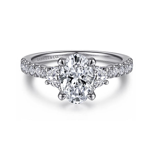 Isabel - 14K White Gold Oval Three Stone Diamond Engagement Ring