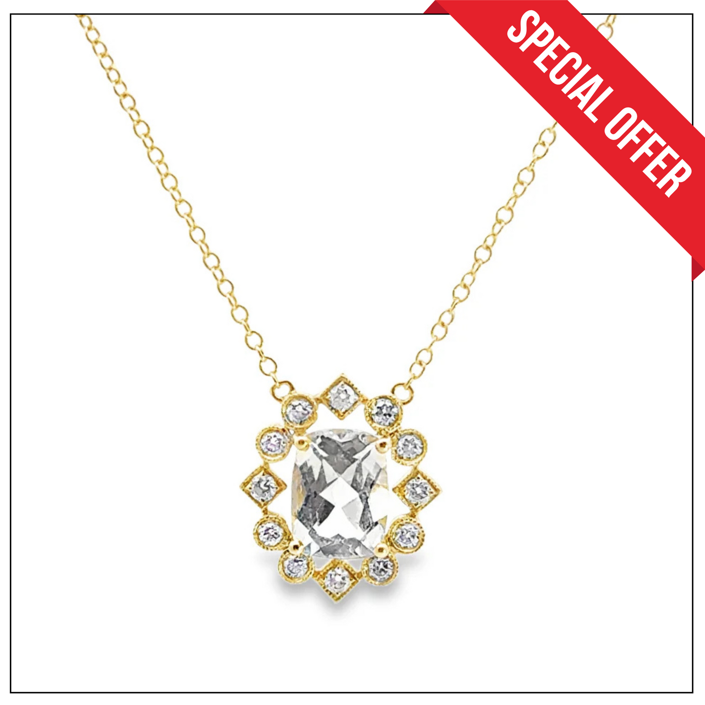 Kirkland Jewelry Estate | 18K Yellow Gold Diamond & White Topaz Necklace