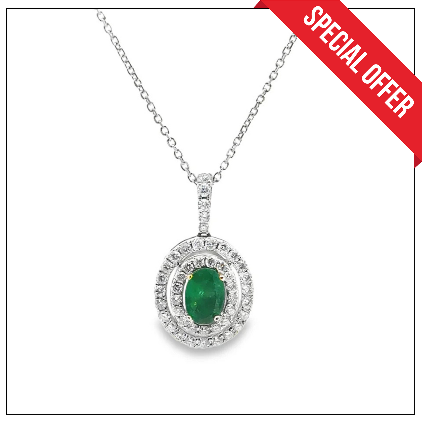 Kirkland Jewelry Estate | 14K White Gold Diamond & Emerald Pendant Necklace
