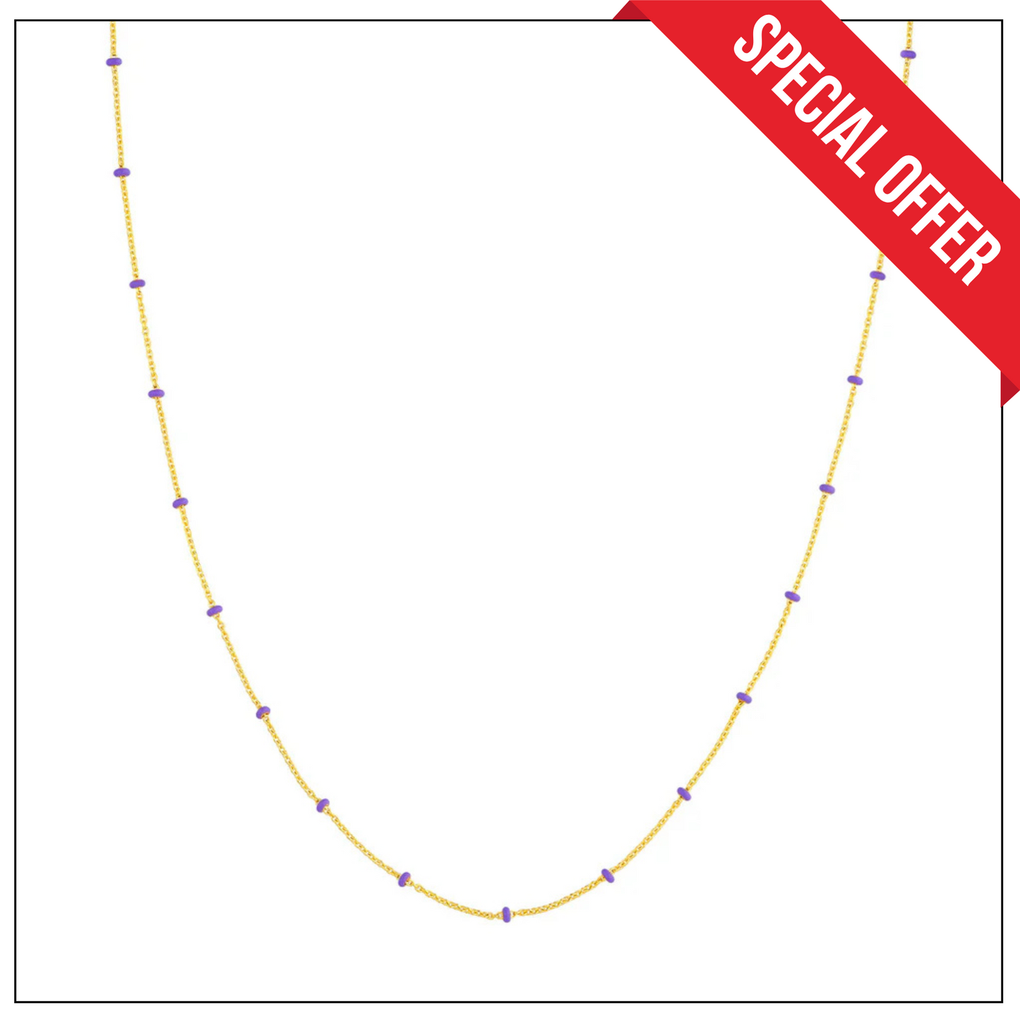 14K Yellow Gold and Lilac Enamel Bead Saturn Chain Necklace