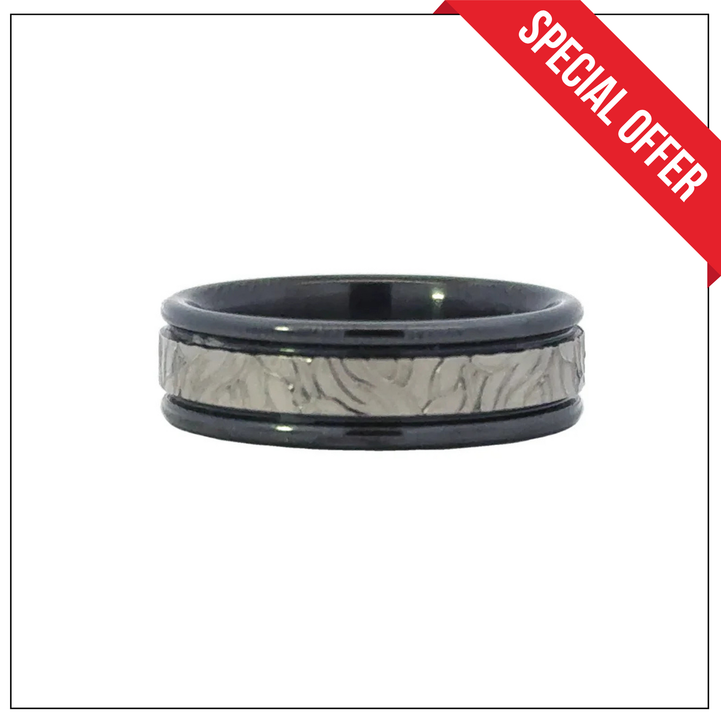 Pipe Center Milled Black Zirconium Wedding Band
