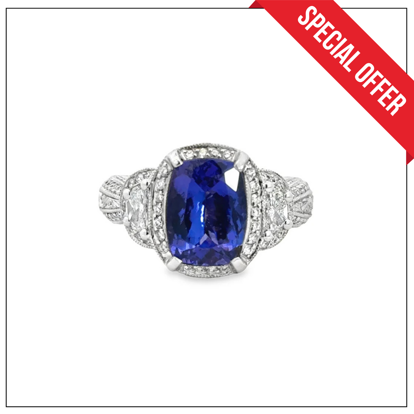 14K White Gold Tanzanite and Diamond Ring