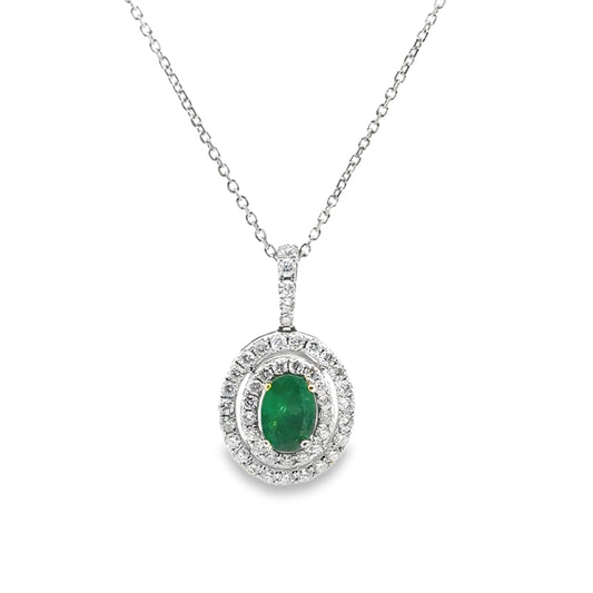 Kirkland Jewelry Estate | 14K White Gold Diamond & Emerald Pendant Necklace