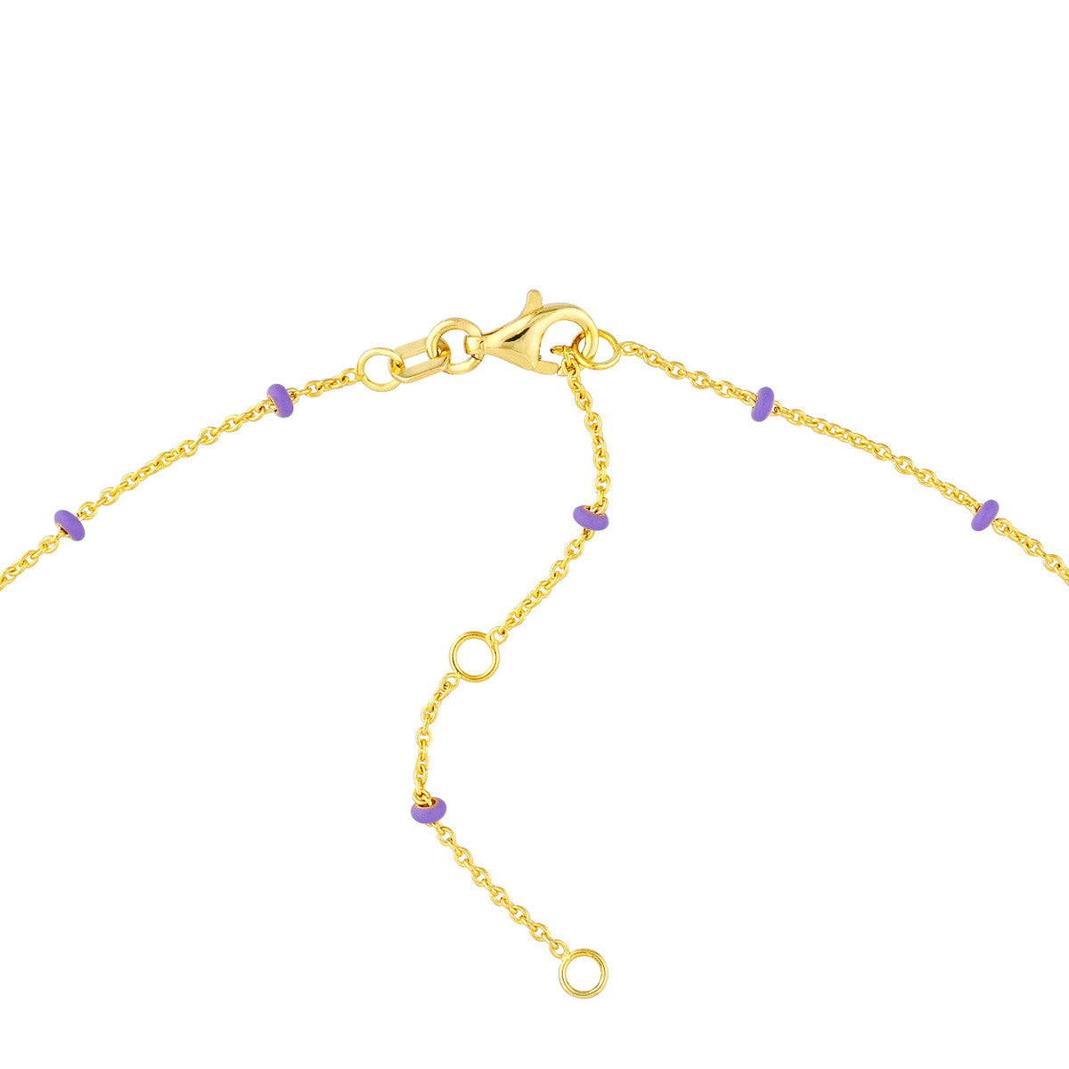 14K Yellow Gold and Lilac Enamel Bead Saturn Chain Necklace