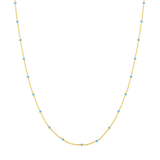 14K Yellow Gold and Baby Blue Enamel Bead Saturn Chain Necklace