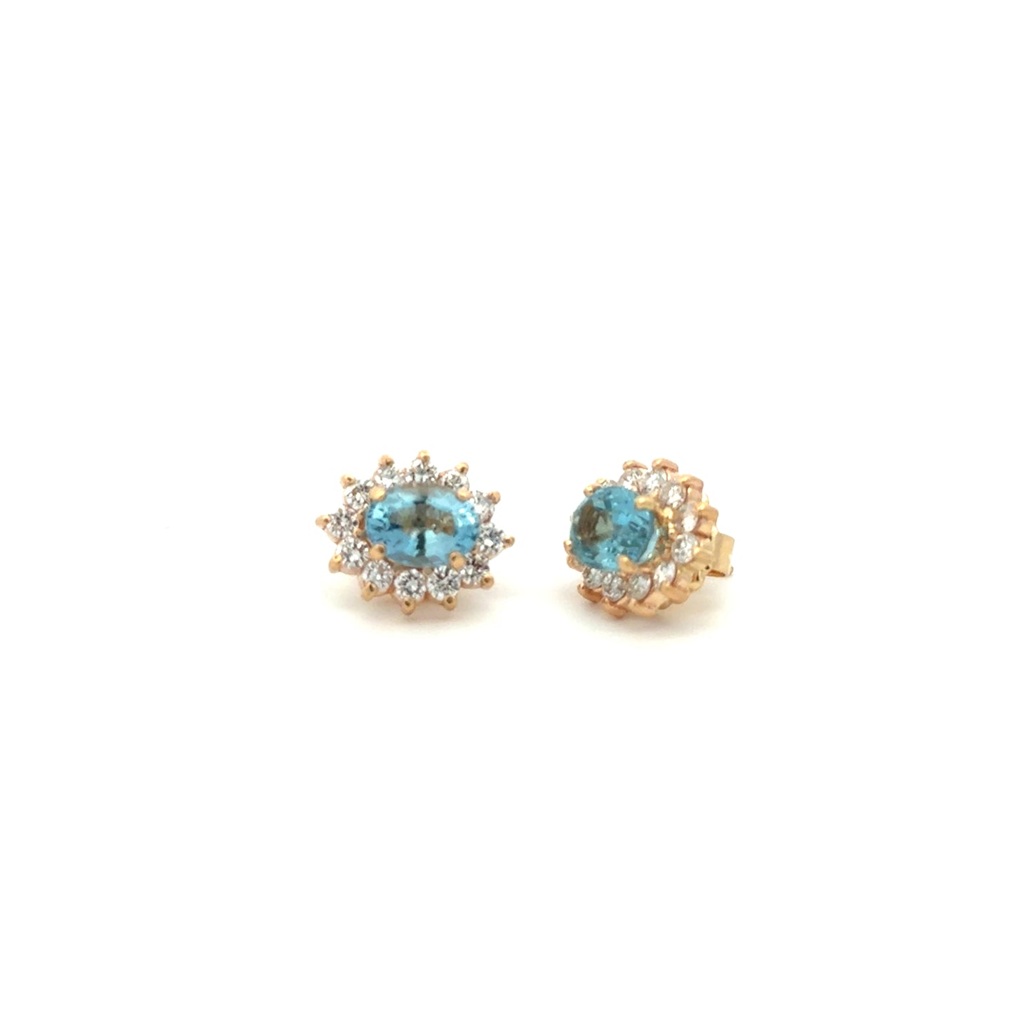 Kirkland Jewelry Estate - 14K Yellow Gold Aquamarine and Diamond Stud Earrings