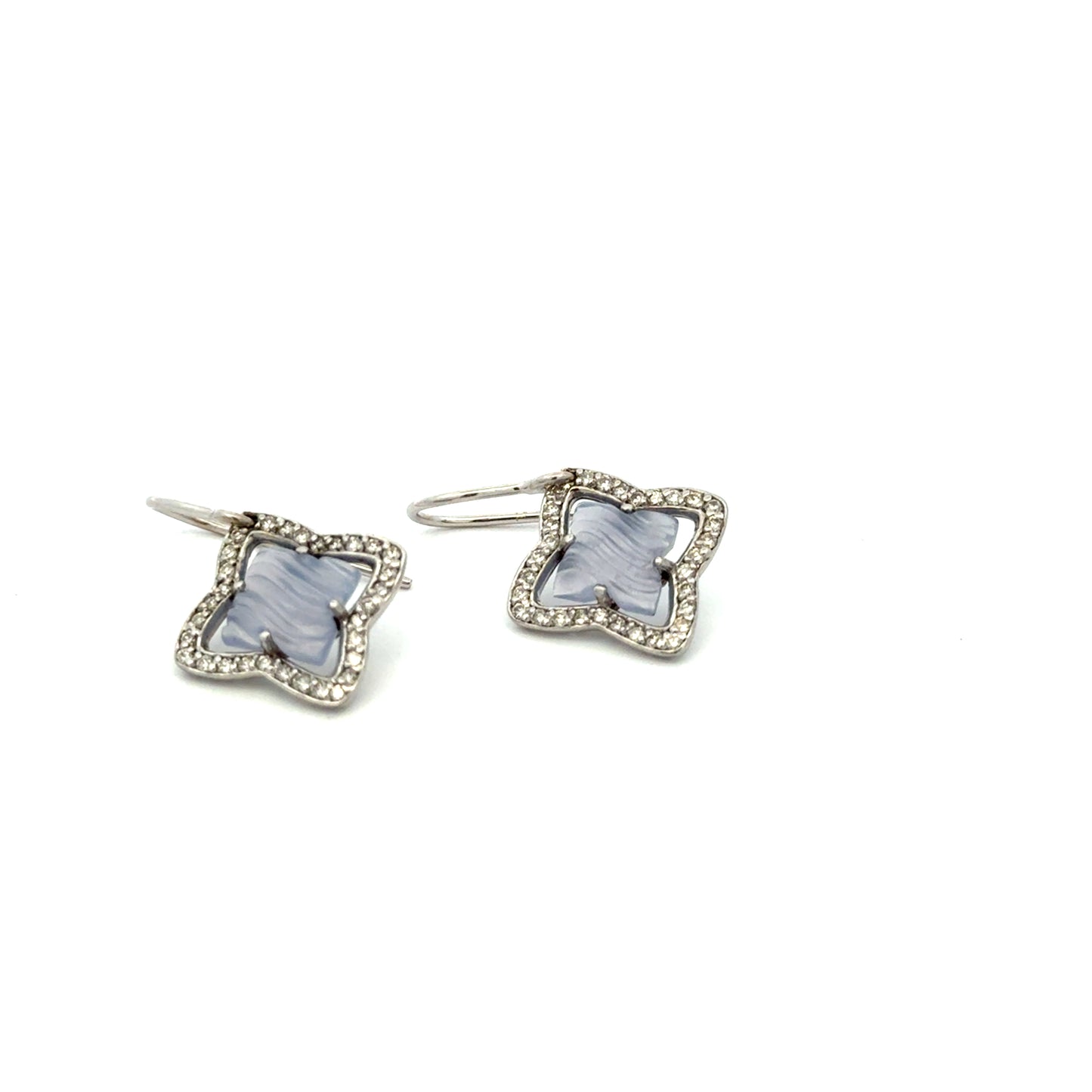 Kirkland Jewelry Estate - 18K Whtie Gold and Sterling Silver Quartz and Diamond Earrings