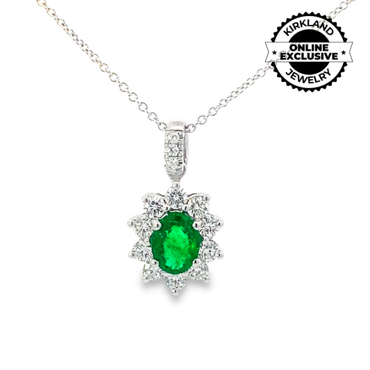 Ziva | Diamond Halo and Emerald Vintage Pendant