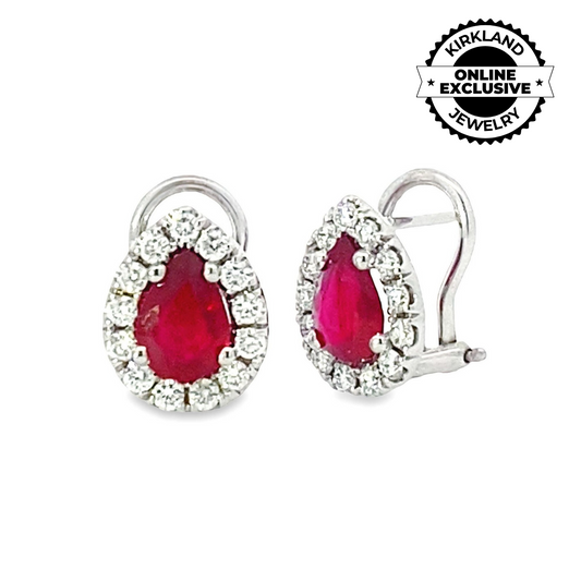 Ziva | Diamond Halo and Ruby Pear Shaped Earrings