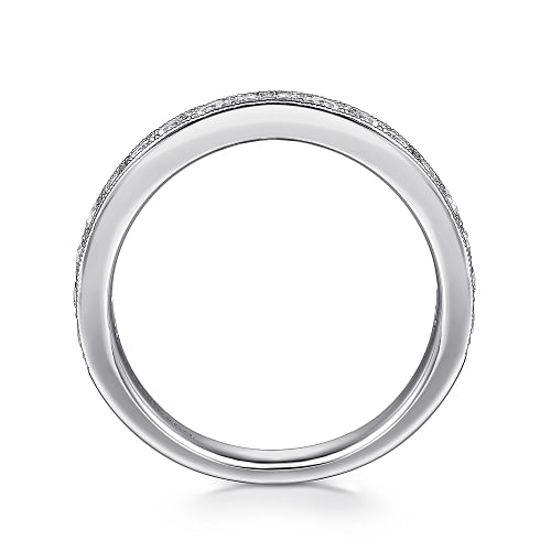 Padua - 14K White Gold Micro Pave Channel Diamond Wedding Band with Milgrain - 0.5ct