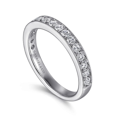 Padua - 14K White Gold Micro Pave Channel Diamond Wedding Band with Milgrain - 0.5ct