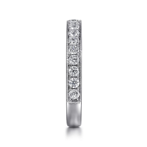 Padua - 14K White Gold Micro Pave Channel Diamond Wedding Band with Milgrain - 0.5ct