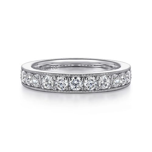 Padua - 14K White Gold Micro Pave Set Diamond Wedding Band with Milgrain - 0.95ct
