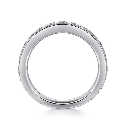 Padua - 14K White Gold Micro Pave Set Diamond Wedding Band with Milgrain - 0.95ct